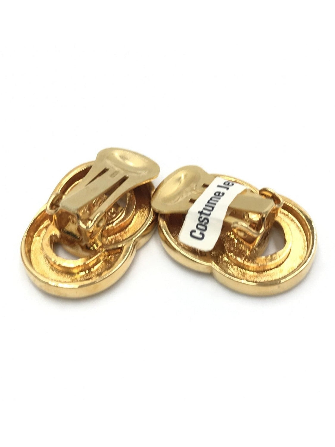 Celine Gold Tone Double Round Motif Earrings