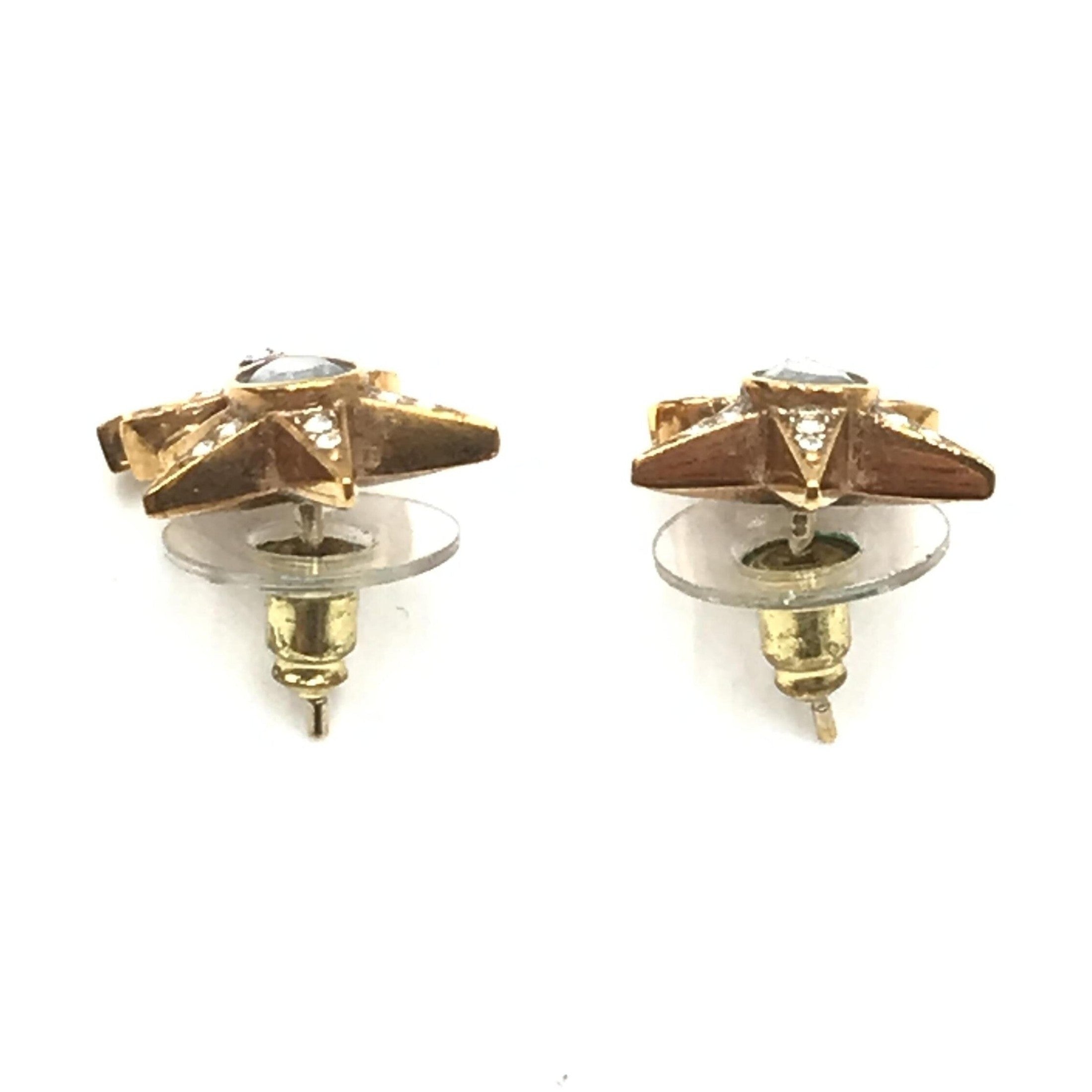 Chanel Gold Plated Star Coco Mark Earrings With Rhinestones