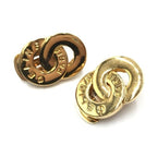 Celine Gold Tone Double Round Motif Earrings