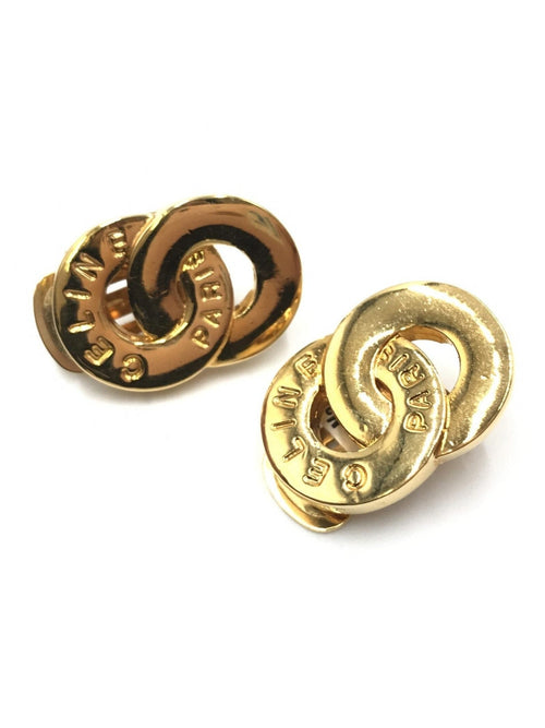 Celine Gold Tone Double Round Motif Earrings