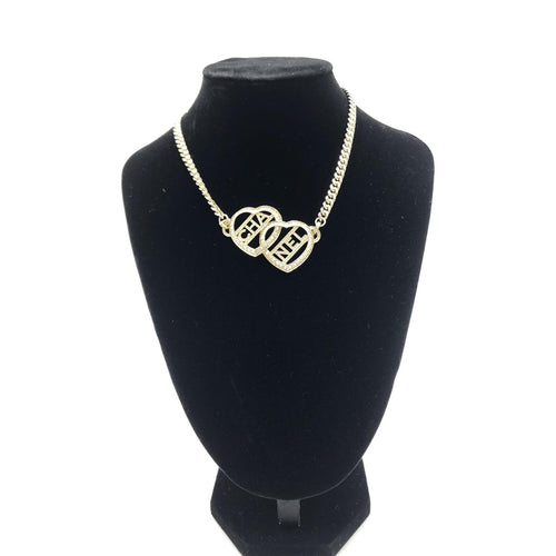 Chanel Gold Tone Heart Choker Necklace With Logo