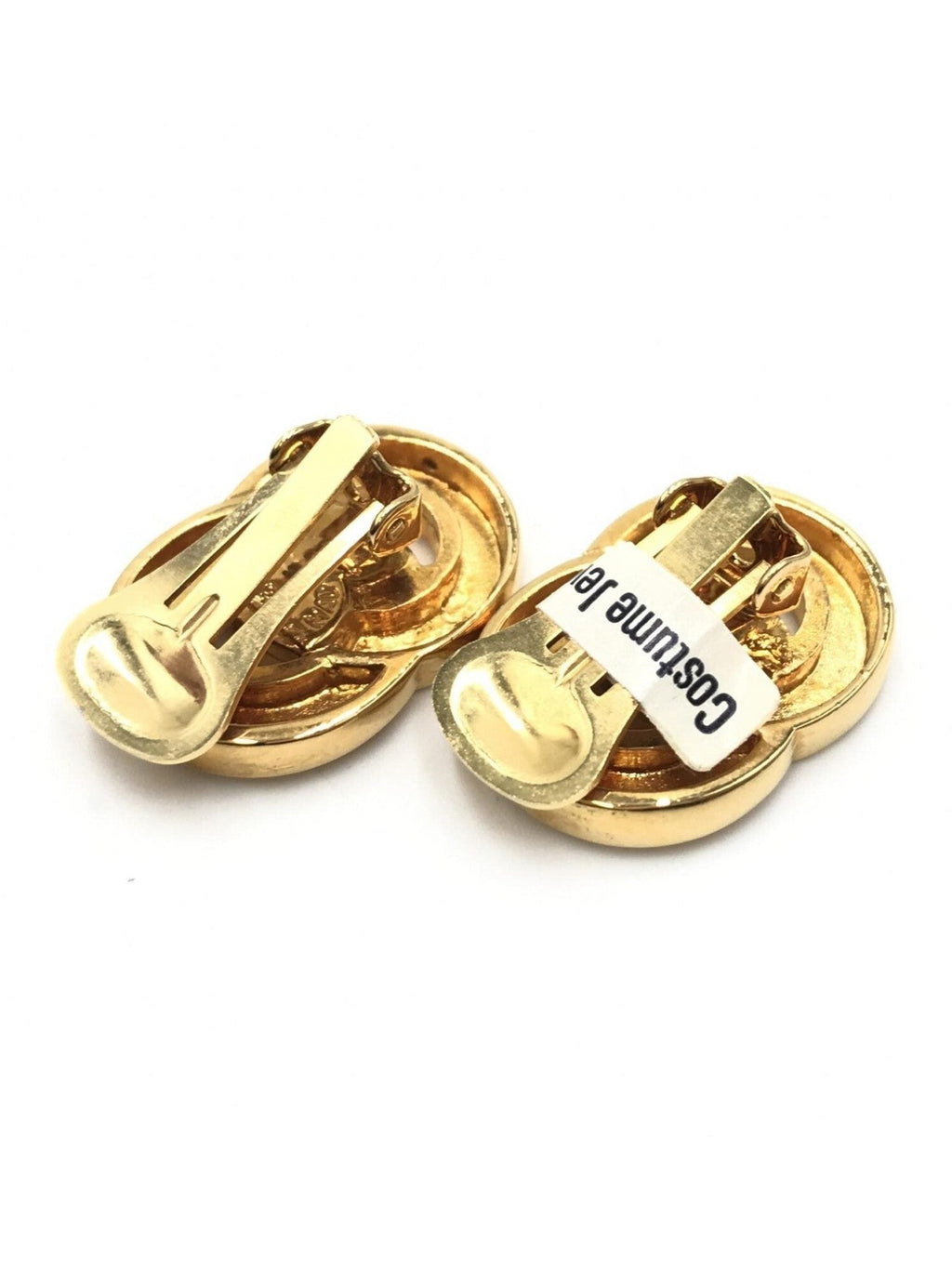 Celine Gold Tone Double Round Motif Earrings