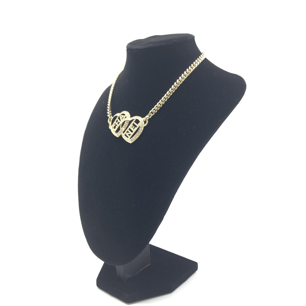 Chanel Gold Tone Heart Choker Necklace With Logo