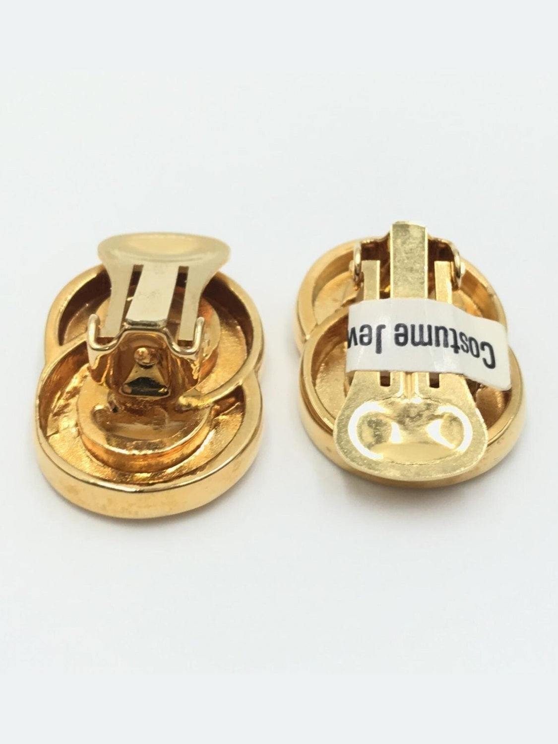 Celine Gold Tone Double Round Motif Earrings