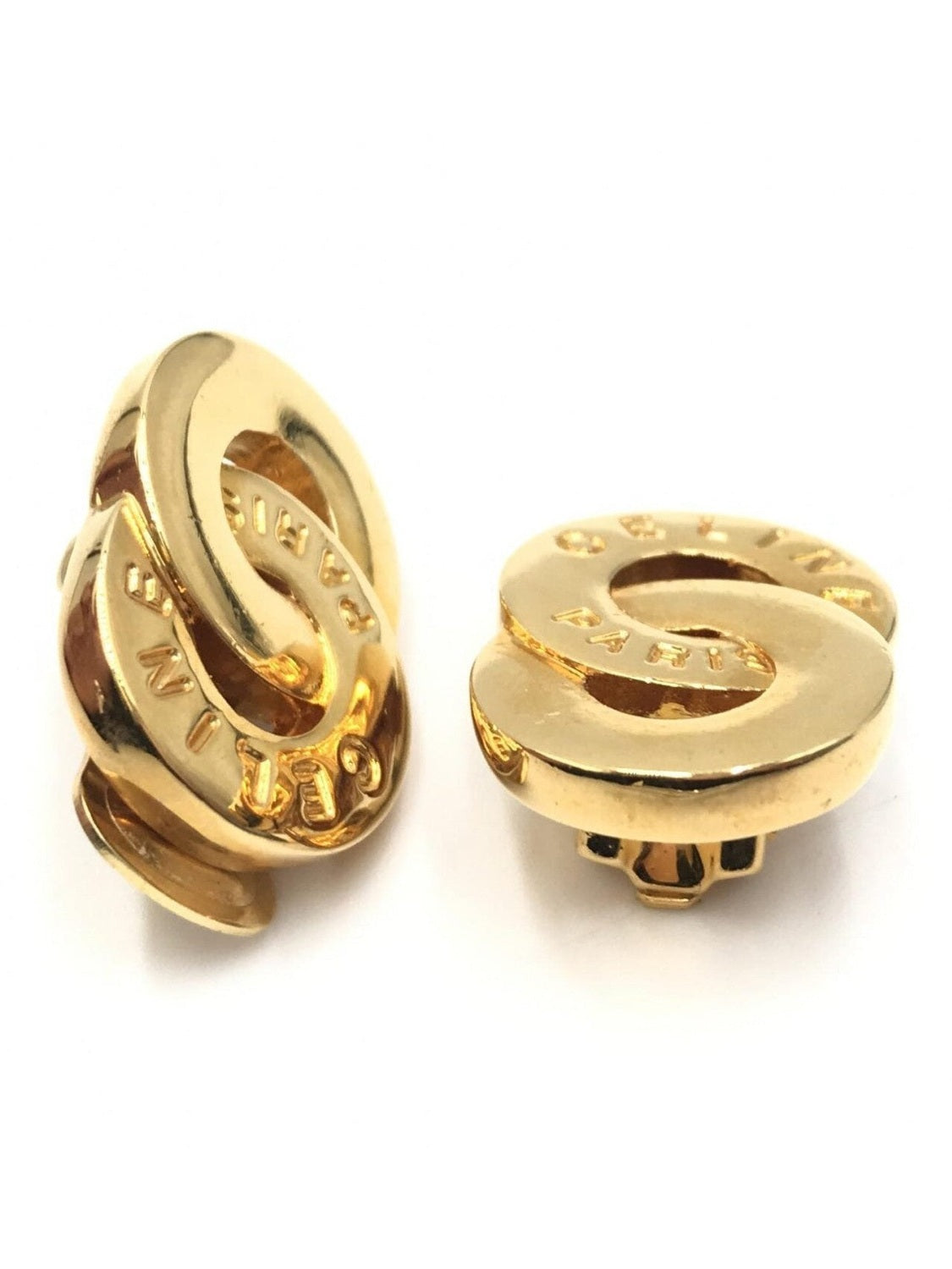 Celine Gold Tone Double Round Motif Earrings