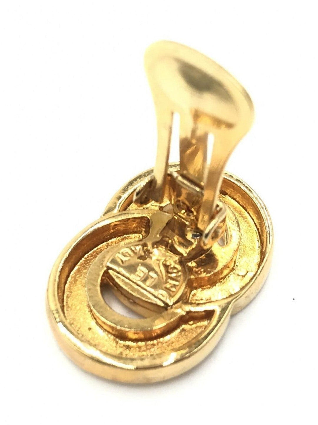 Celine Gold Tone Double Round Motif Earrings