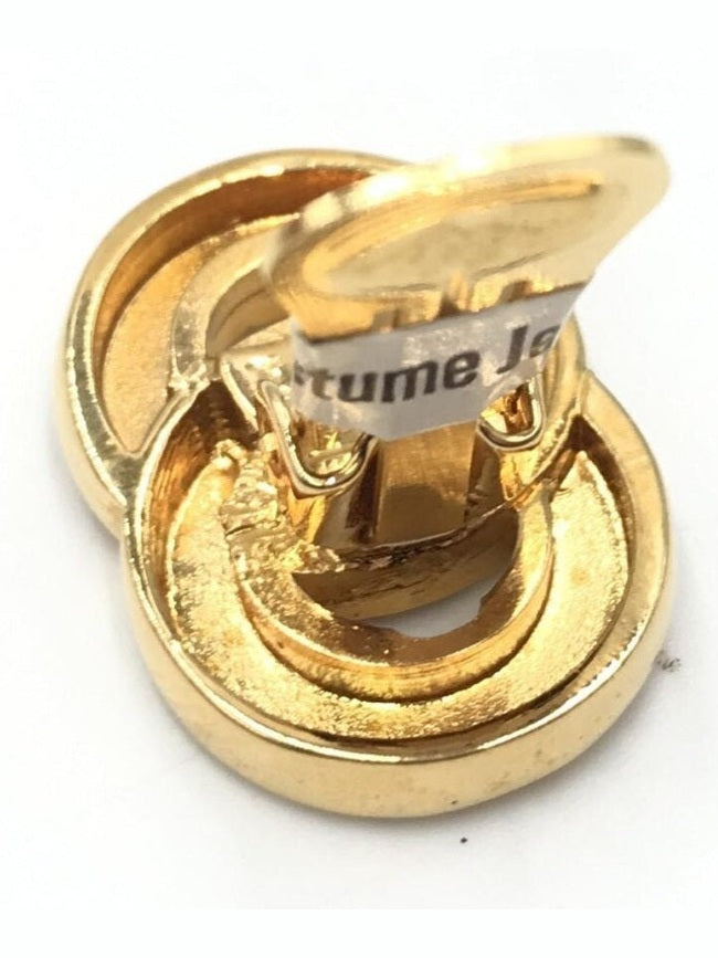 Celine Gold Tone Double Round Motif Earrings