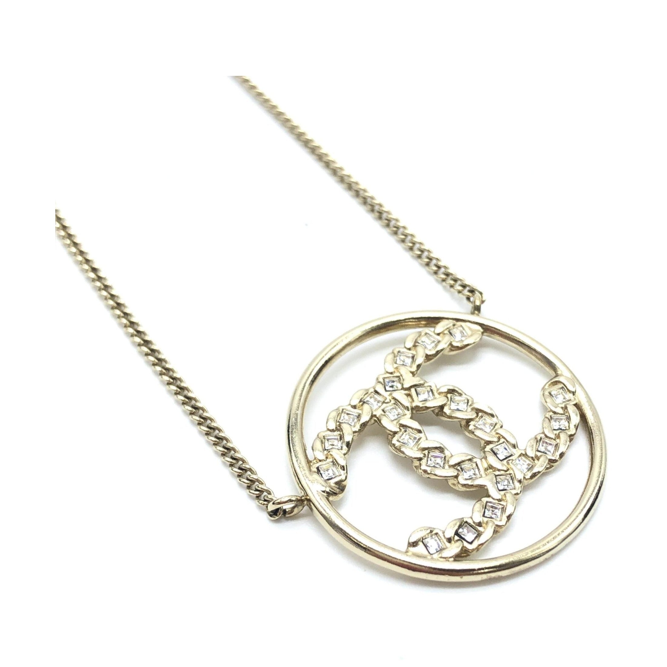 Chanel Gold Tone CC Circle Pendant Necklace