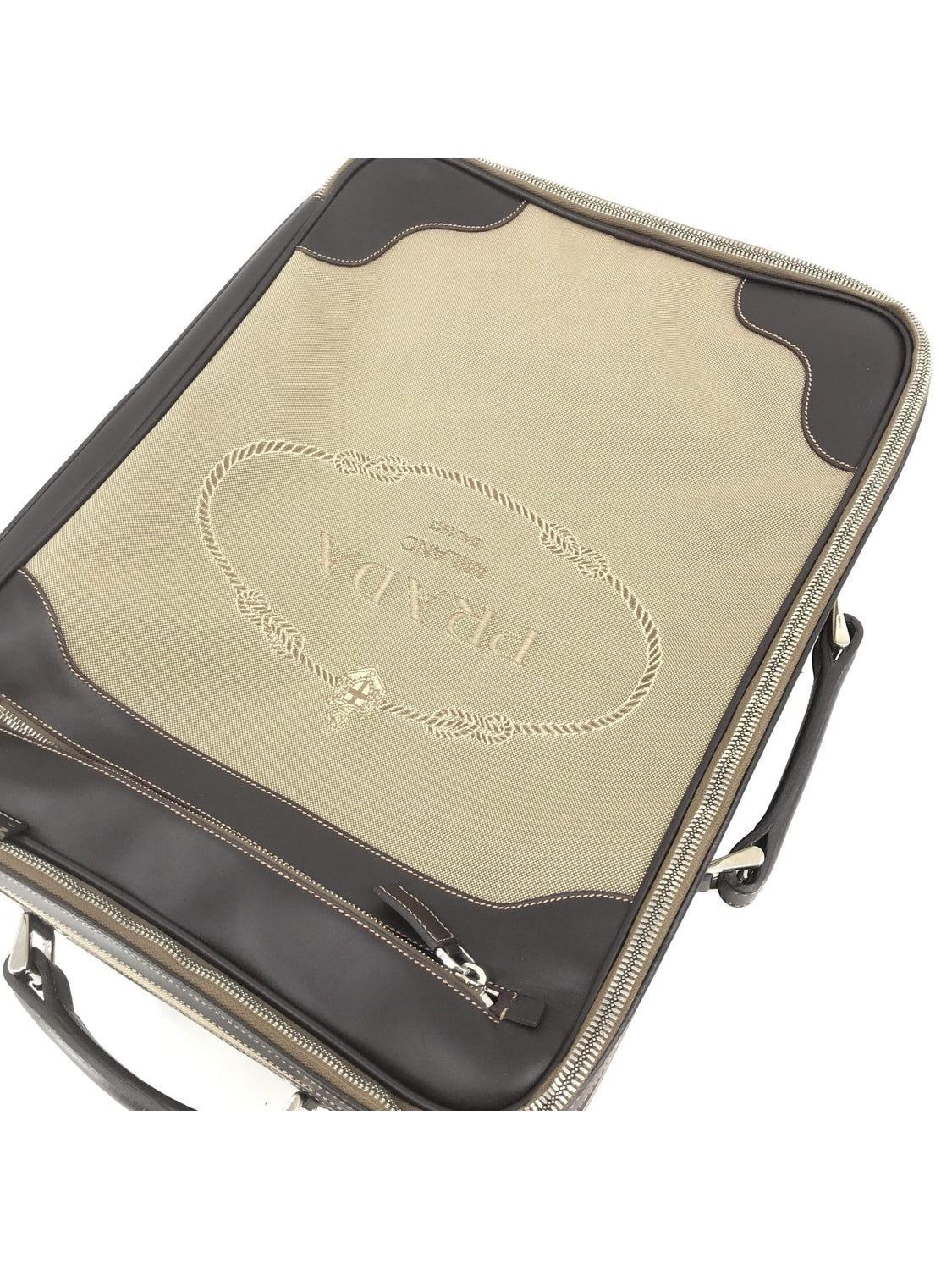 Prada Jacquard Canvas Leather Suitcase