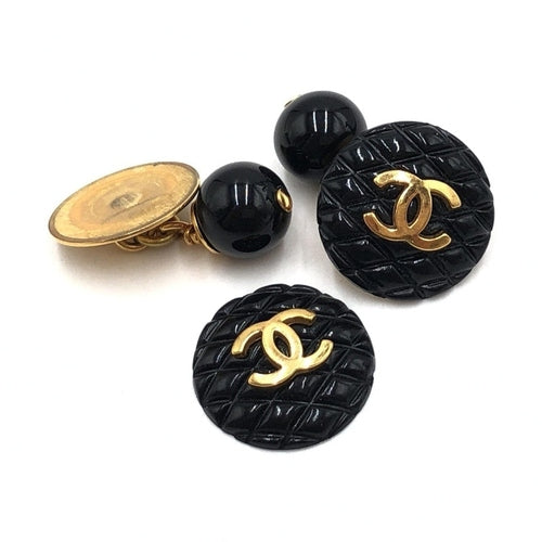 Chanel Matelasse Coco Mark Black Plastic Cufflinks