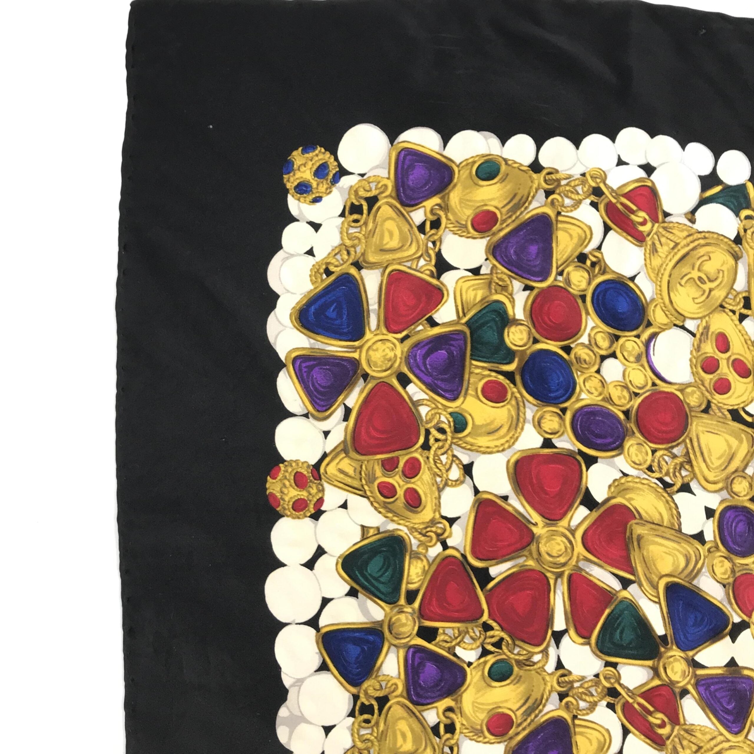 Chanel Silk Scarf With Vibrant Jewelry Print