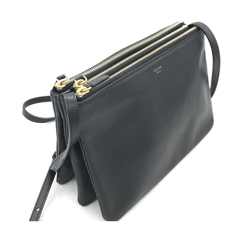 Celine Trio Black Leather Shoulder Bag