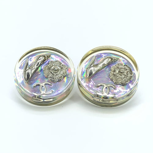 Chanel Vintage Holographic Logo Clip-On Earrings