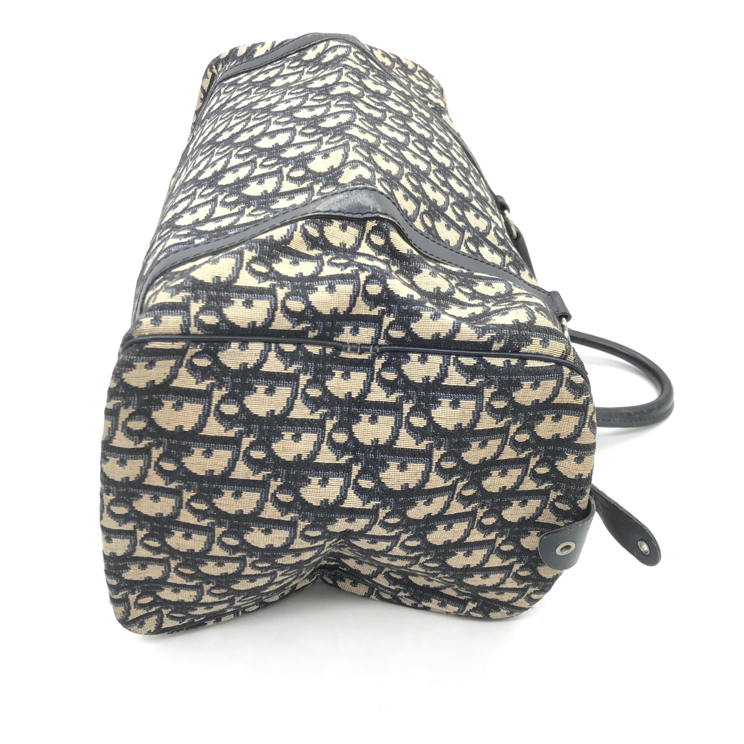 Christian Dior Navy Blue Trotter Canvas Boston Bag