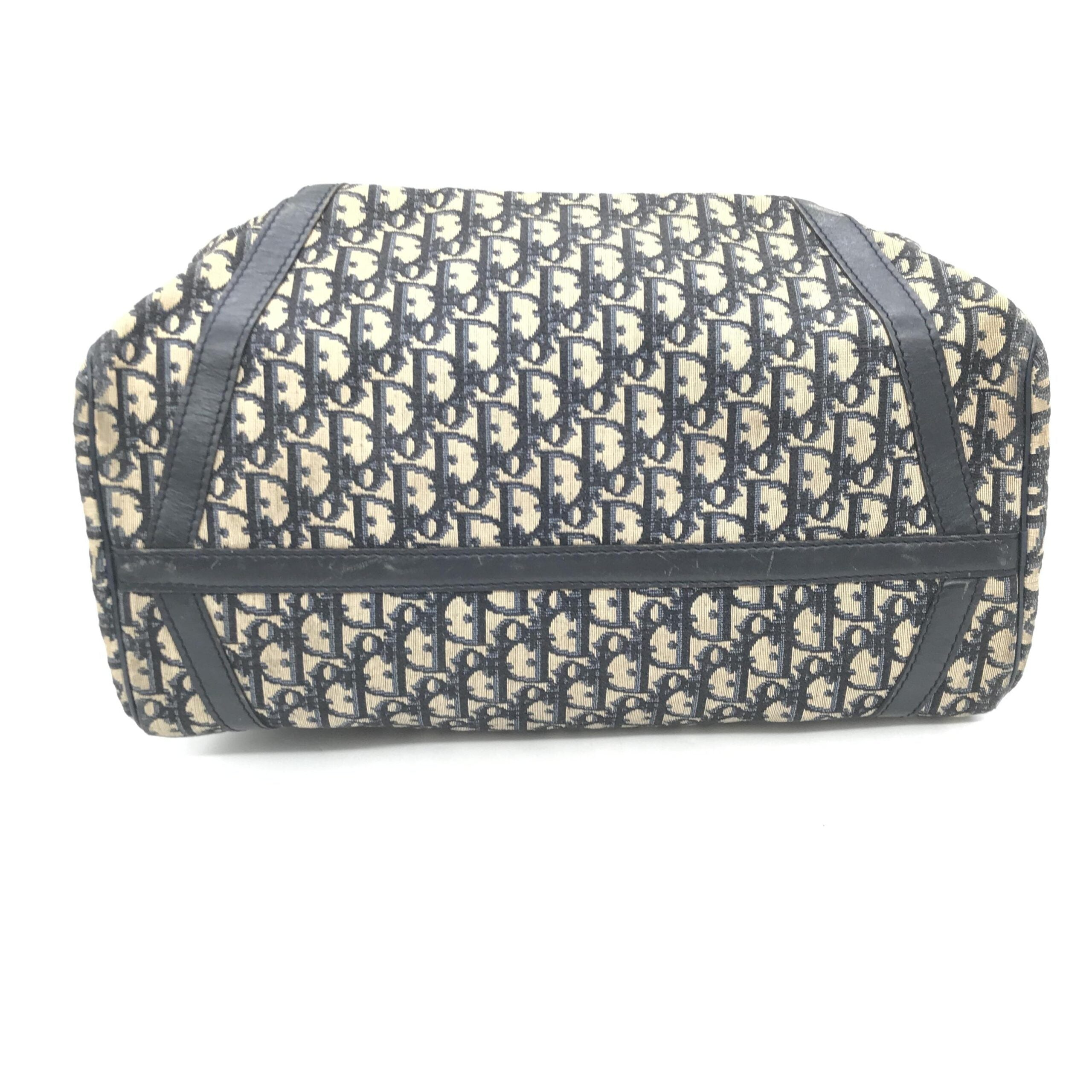 Christian Dior Navy Blue Trotter Canvas Boston Bag