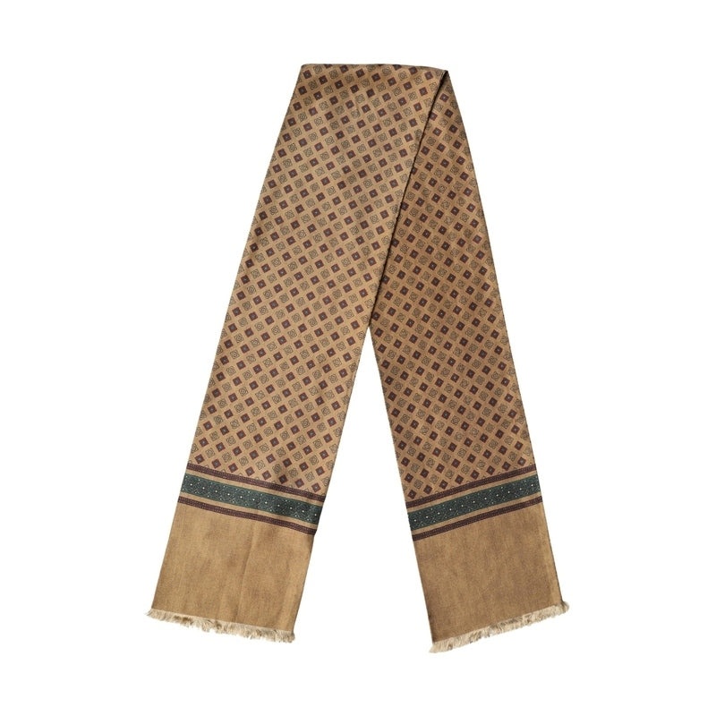 Dolce & Gabbana Brown Silk Geometric Pattern Fringe 132cm X 16cm Scarf