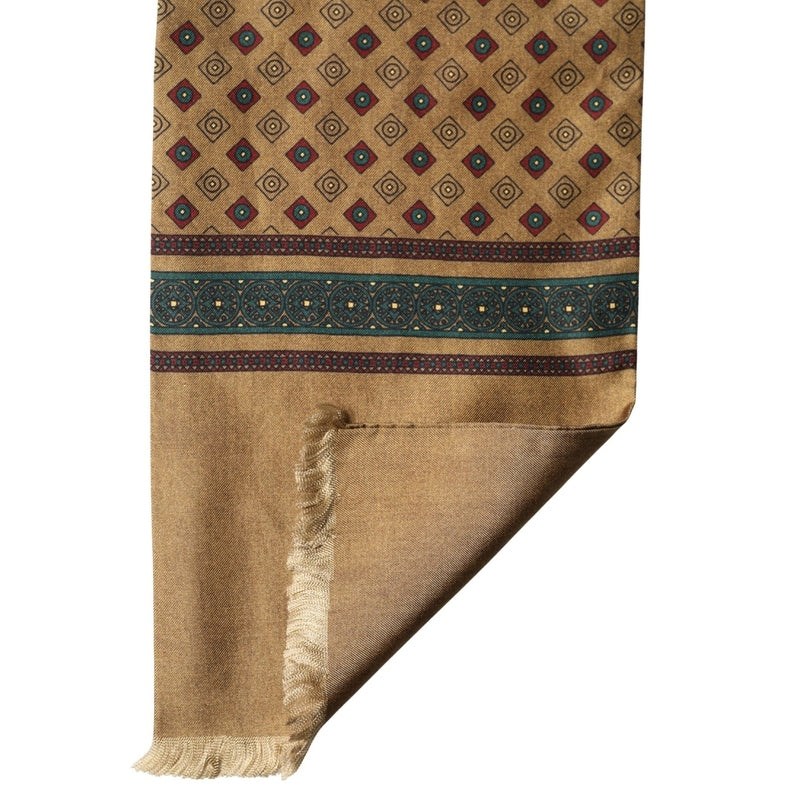 Dolce & Gabbana Brown Silk Geometric Pattern Fringe 132cm X 16cm Scarf