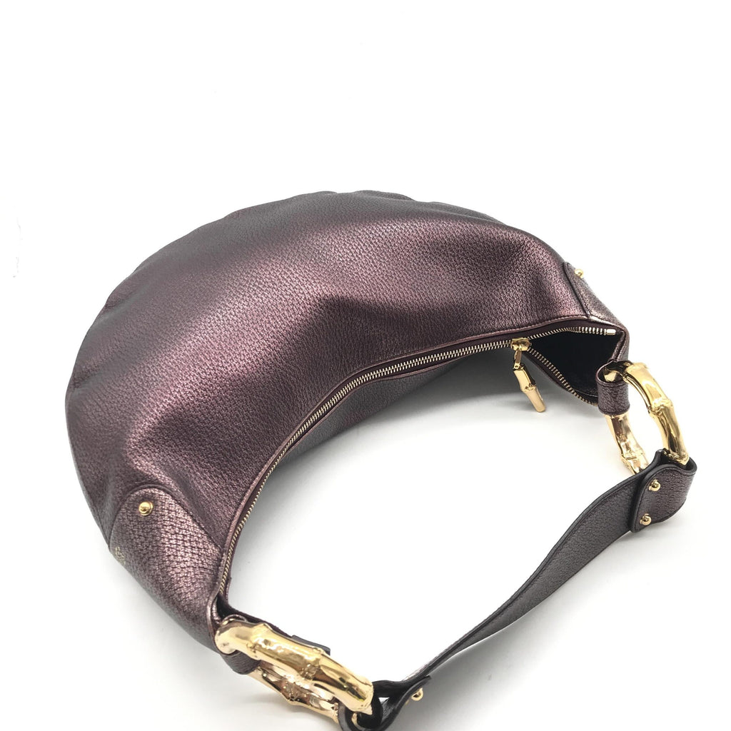 Gucci Metallic Leather Bamboo Ring Hobo Bag