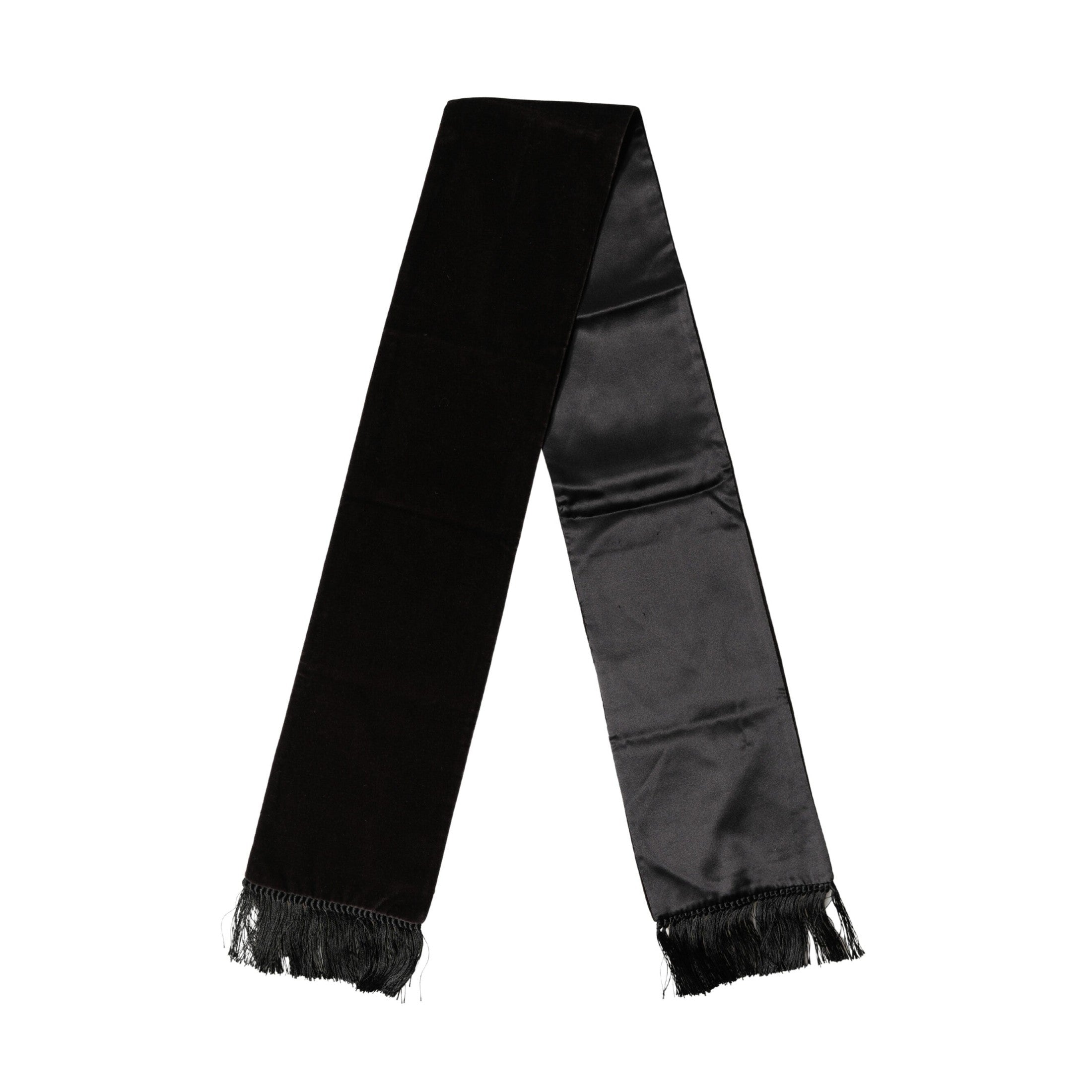 Dolce & Gabbana Black Silk Fringe Neck Wrap Foulard 139.5cm x 15.5cm Scarf