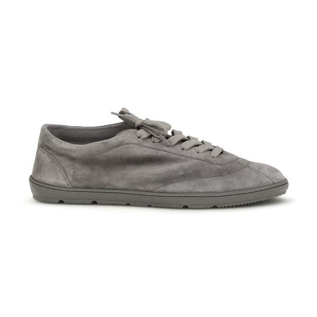 Brunello Cucinelli Gray Calf Leather Bos Taurus Low Top Sneakers