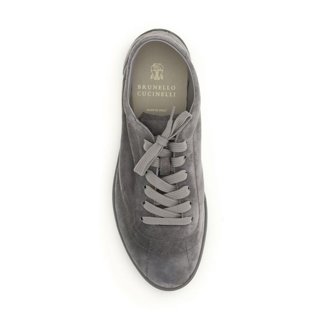 Brunello Cucinelli Gray Calf Leather Bos Taurus Low Top Sneakers