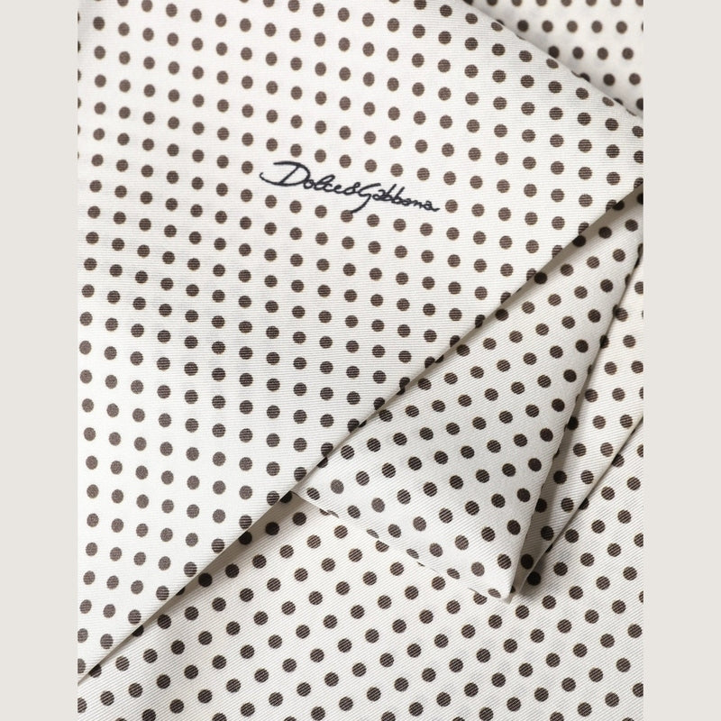 Dolce & Gabbana White Brown Polka Dot Silk Bandeau Neck Wrap 151cm x 13cm  Scarf