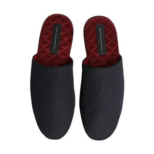 Dolce & Gabbana Dark Navy Wool Cotton Red Chevron Slippers Shoes