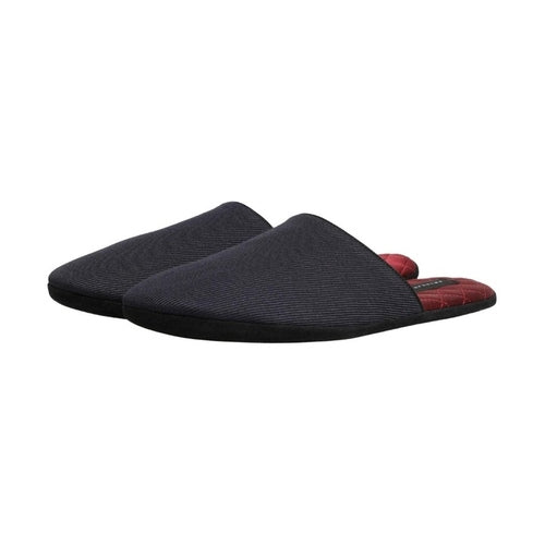 Dolce & Gabbana Dark Navy Wool Cotton Red Chevron Slippers Shoes