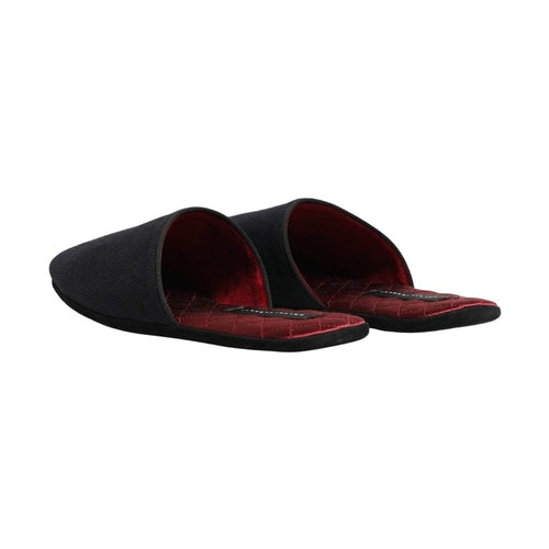 Dolce & Gabbana Dark Navy Wool Cotton Red Chevron Slippers Shoes