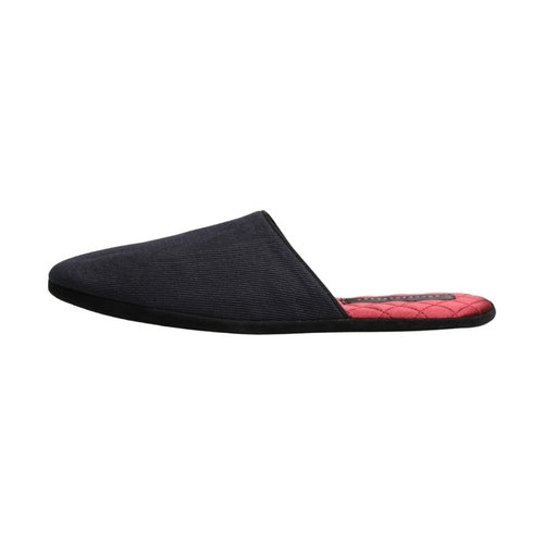 Dolce & Gabbana Dark Navy Wool Cotton Red Chevron Slippers Shoes