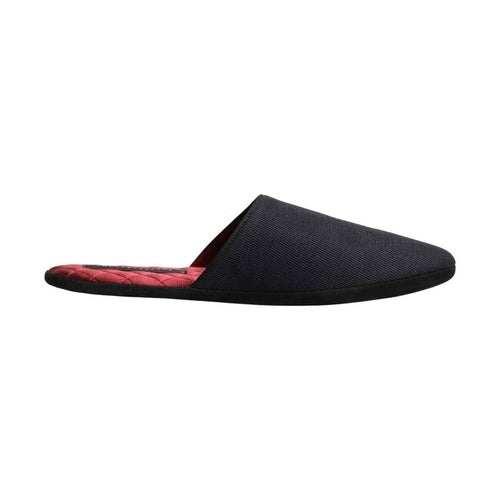 Dolce & Gabbana Dark Navy Wool Cotton Red Chevron Slippers Shoes