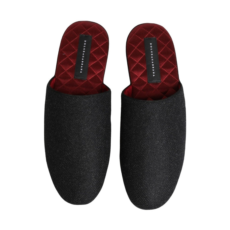 Dolce & Gabbana Anthracite Wool Cashmere Quilted Slippers Shoes