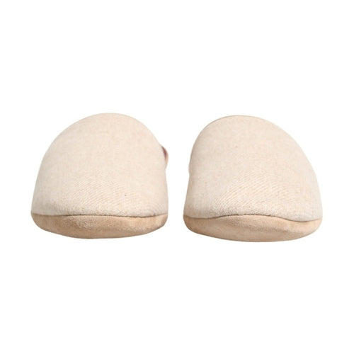 Dolce & Gabbana Beige Shetland Wool Red Quilted Slippers Shoes