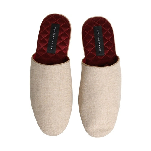 Dolce & Gabbana Beige Shetland Wool Red Quilted Slippers Shoes