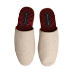 Dolce & Gabbana Beige Shetland Wool Red Quilted Slippers Shoes