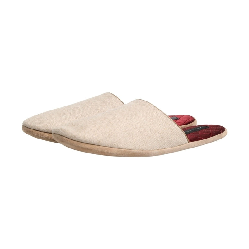Dolce & Gabbana Beige Shetland Wool Red Quilted Slippers Shoes