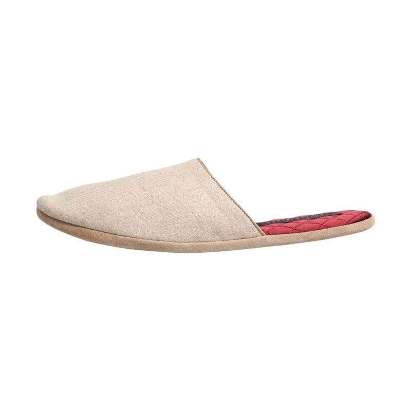 Dolce & Gabbana Beige Shetland Wool Red Quilted Slippers Shoes