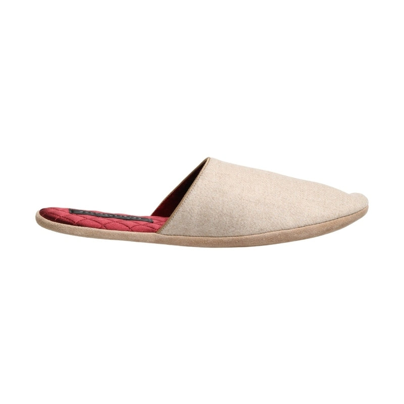 Dolce & Gabbana Beige Shetland Wool Red Quilted Slippers Shoes