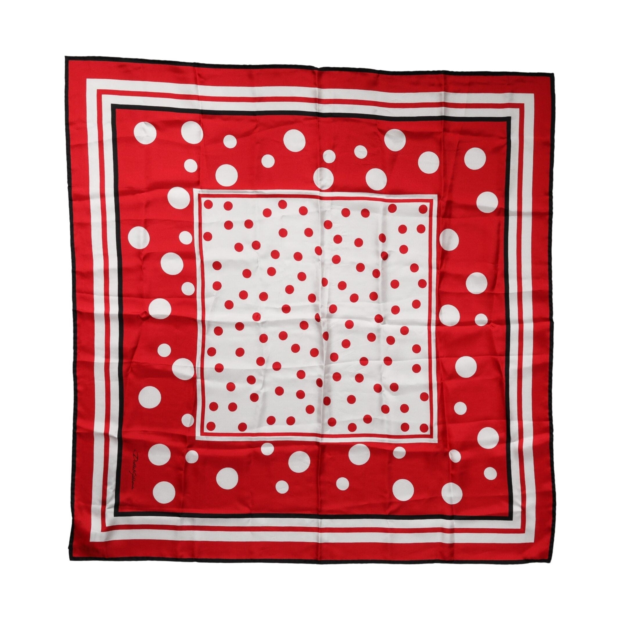 Dolce & Gabbana Red White Polka Dot Square Foulard 90cm x 88cm Scarf
