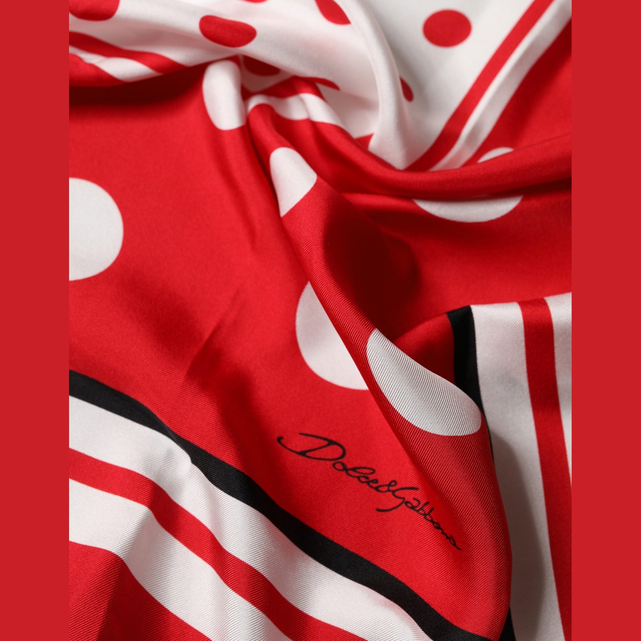 Dolce & Gabbana Red White Polka Dot Square Foulard 90cm x 88cm Scarf