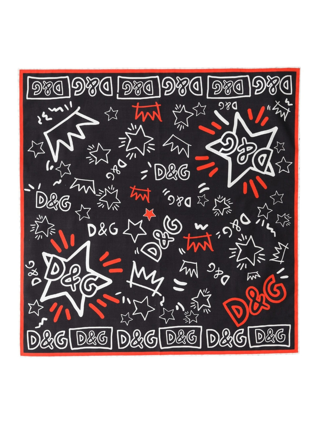 Dolce & Gabbana Black White Red DG Crown Cotton Foulard 47cm x 46cm Scarf