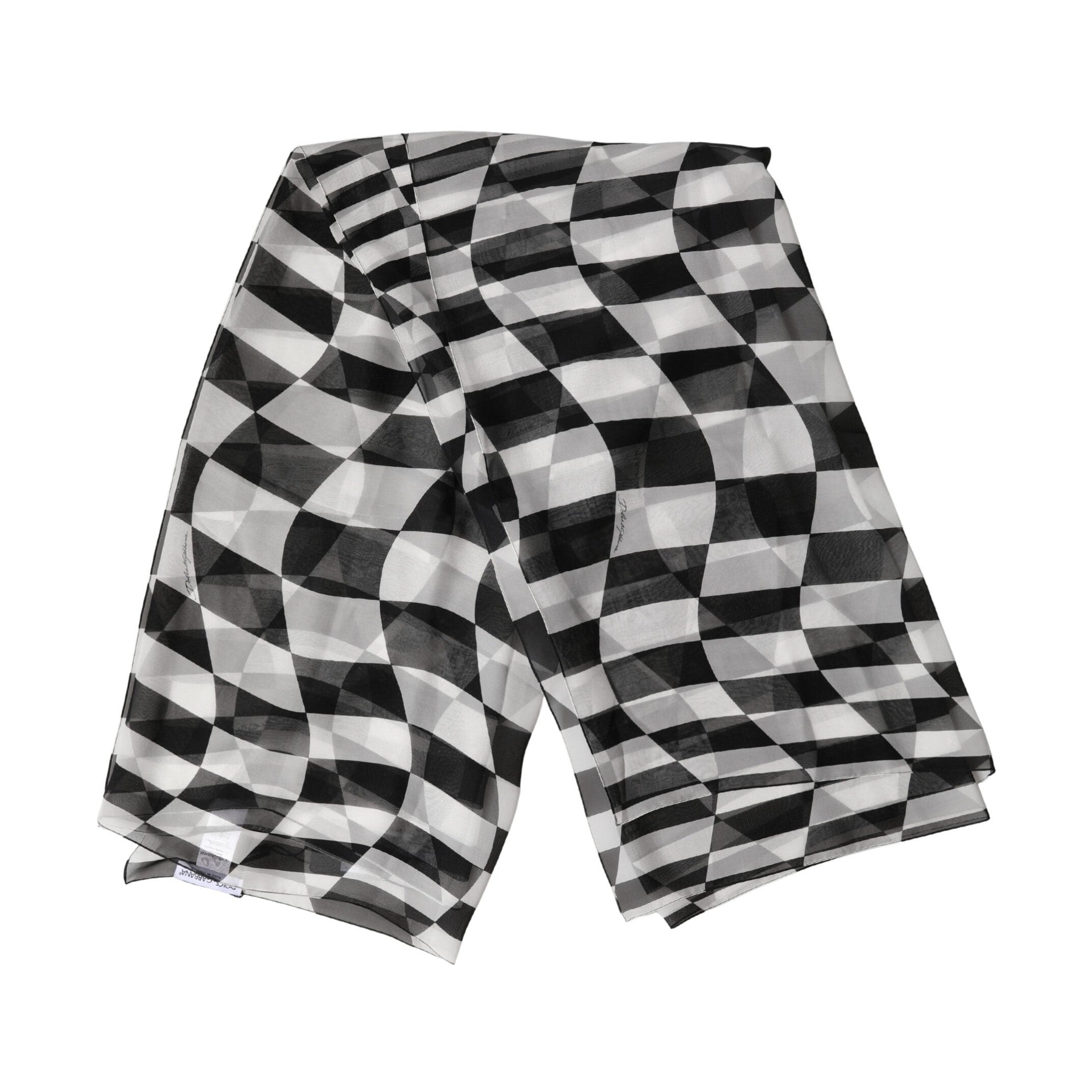 Dolce & Gabbana Black White Check Silk Wrap Foulard 133cm x 132cm Scarf