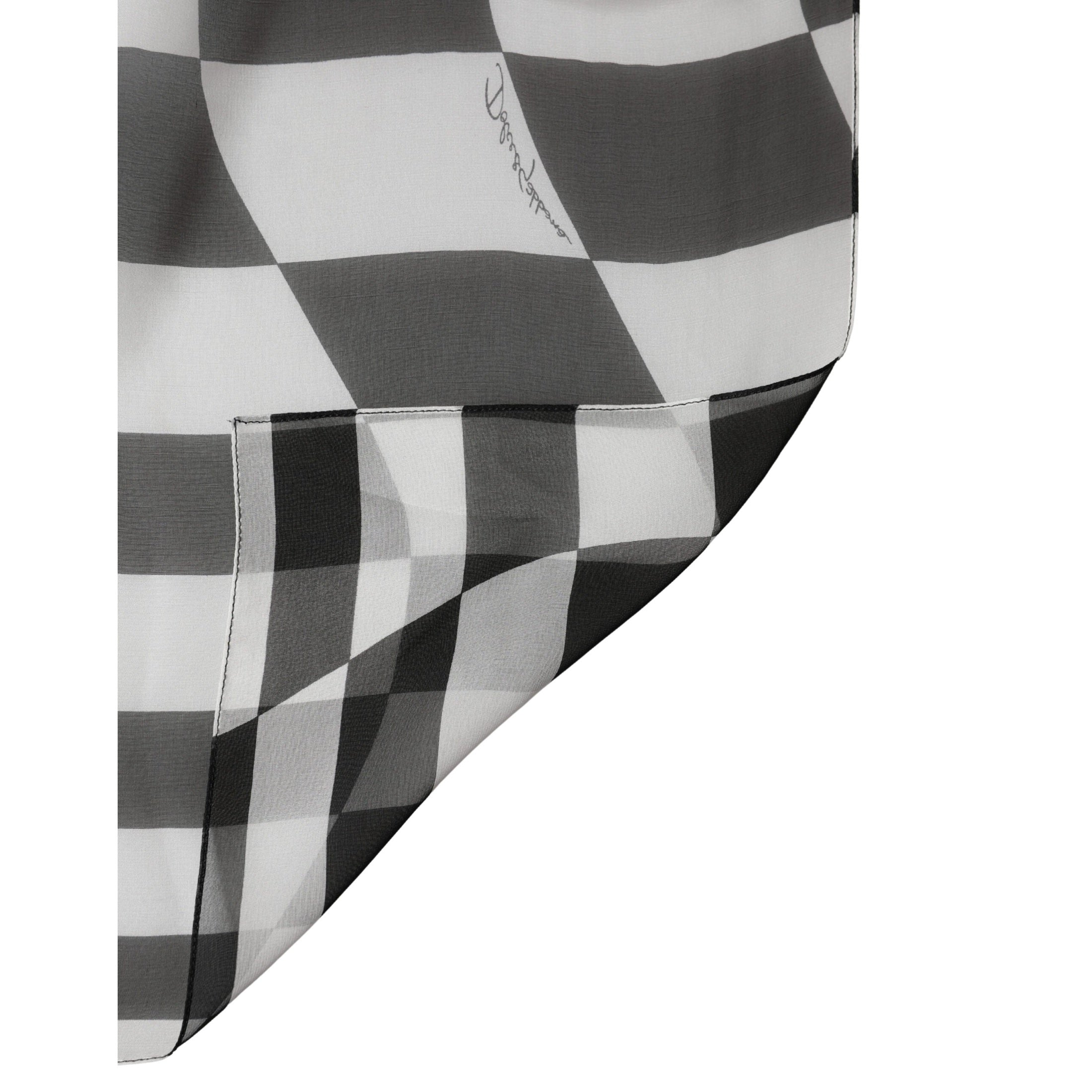 Dolce & Gabbana Black White Check Silk Wrap Foulard 133cm x 132cm Scarf