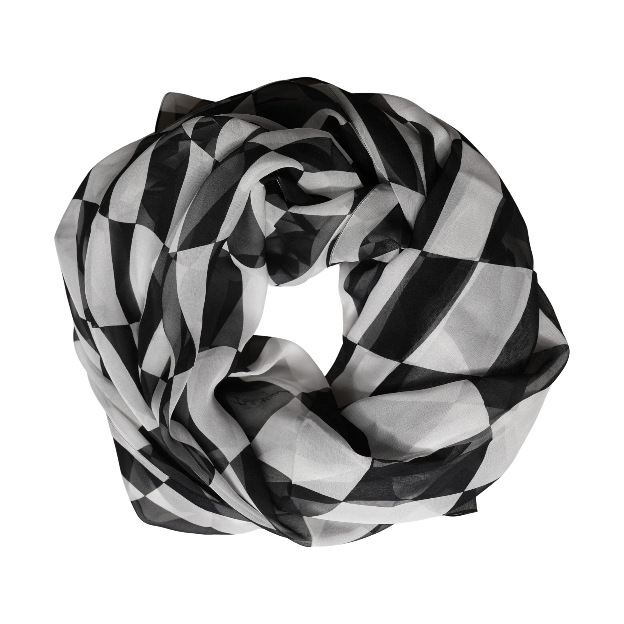 Dolce & Gabbana Black White Check Silk Wrap Foulard 133cm x 132cm Scarf