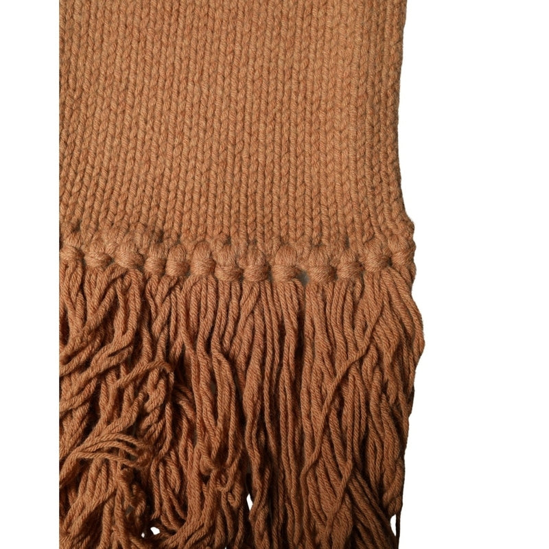 Dolce & Gabbana Brown Viscose Knitted Neck Wrap Fringes 266cm x20cm Scarf