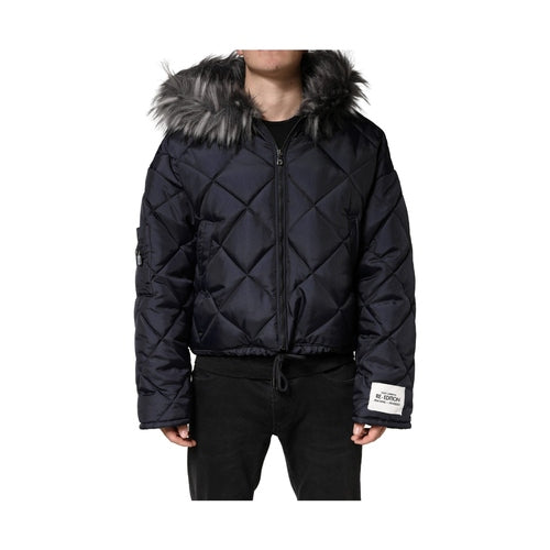 Dolce & Gabbana Black Quilted Fur Shearling Hooded  Jacket
