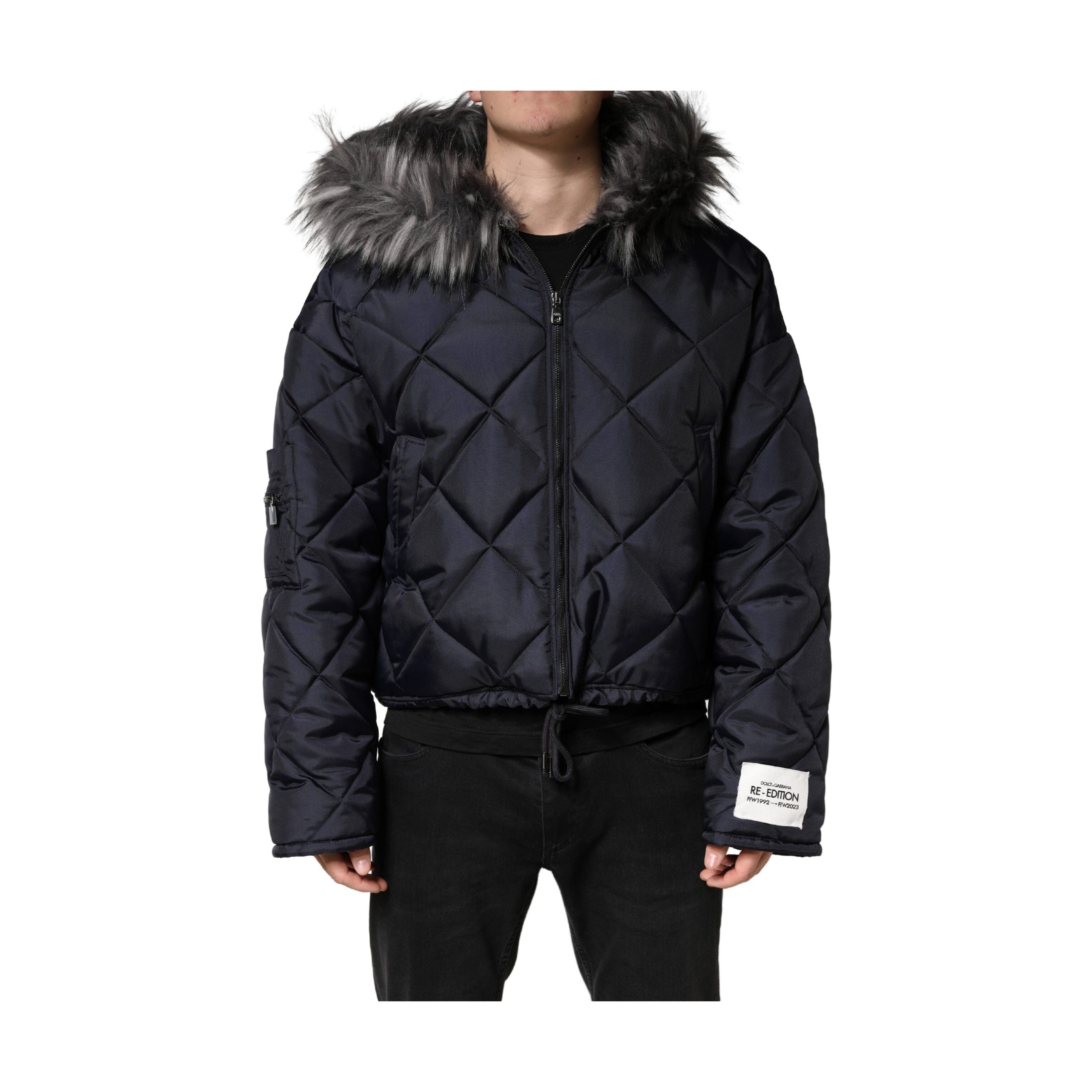 Dolce & Gabbana Black Quilted Fur Shearling Hooded  Jacket