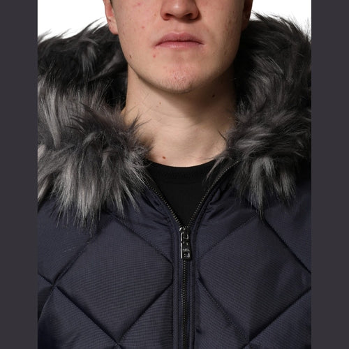 Dolce & Gabbana Black Quilted Fur Shearling Hooded  Jacket