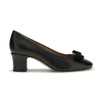 Ferragamo Black Calf Leather Bos Taurus Mid Heel Pumps