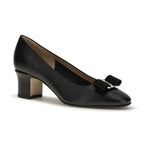 Ferragamo Black Calf Leather Bos Taurus Mid Heel Pumps